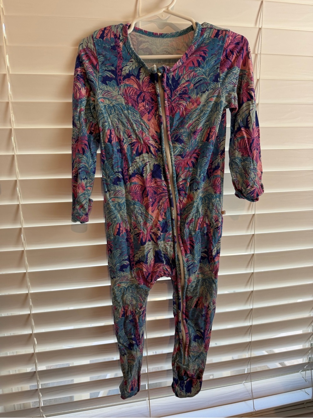 SweetHoney Tropical Leaf Convertible Footed Pajamas - Blue & Pink